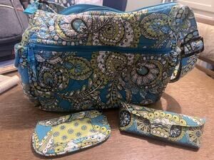 Vera Bradley Retired Peacock Paisley Print Hobo Shoulder Handbag Green/blue set